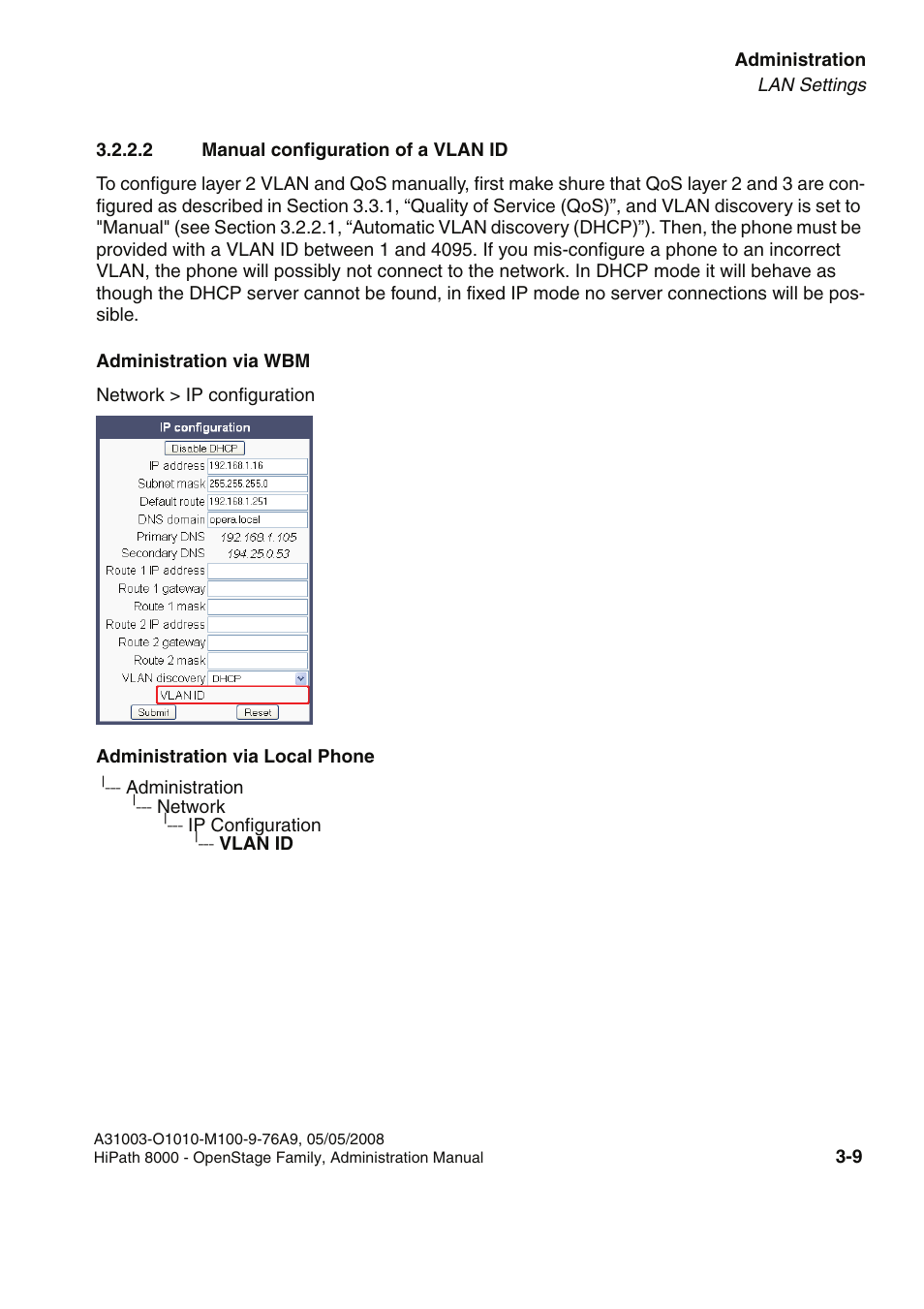 2 manual configuration of a vlan id, 2 manual configuration of a vlan id -9 | Siemens HIPATH 20 User Manual | Page 51 / 258