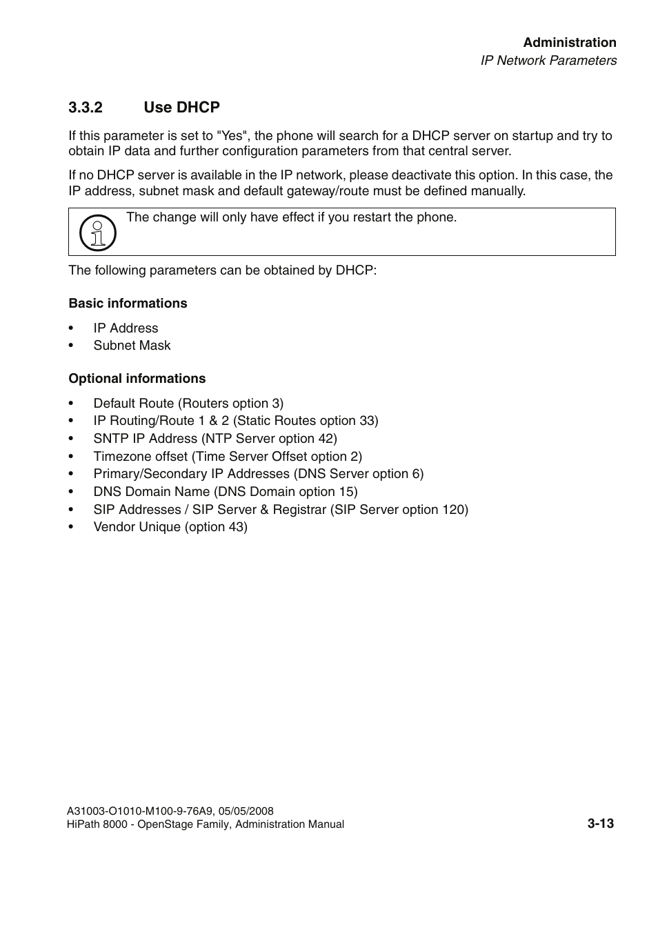 2 use dhcp, 2 use dhcp -13 | Siemens HIPATH 20 User Manual | Page 55 / 258