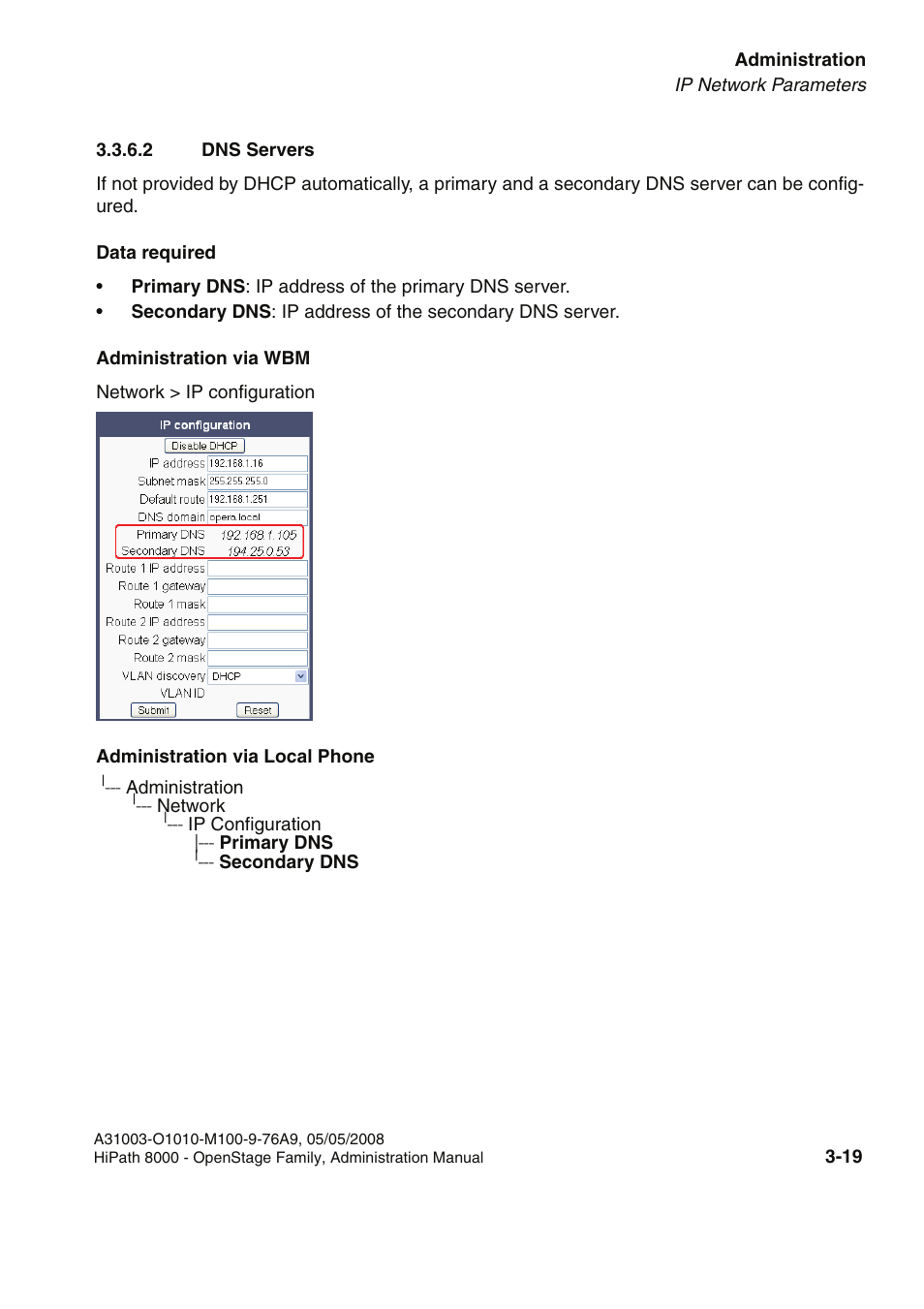 2 dns servers, 2 dns servers -19 | Siemens HIPATH 20 User Manual | Page 61 / 258