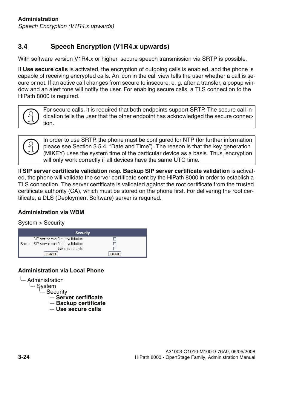 4 speech encryption (v1r4.x upwards), 4 speech encryption (v1r4.x upwards) -24 | Siemens HIPATH 20 User Manual | Page 66 / 258