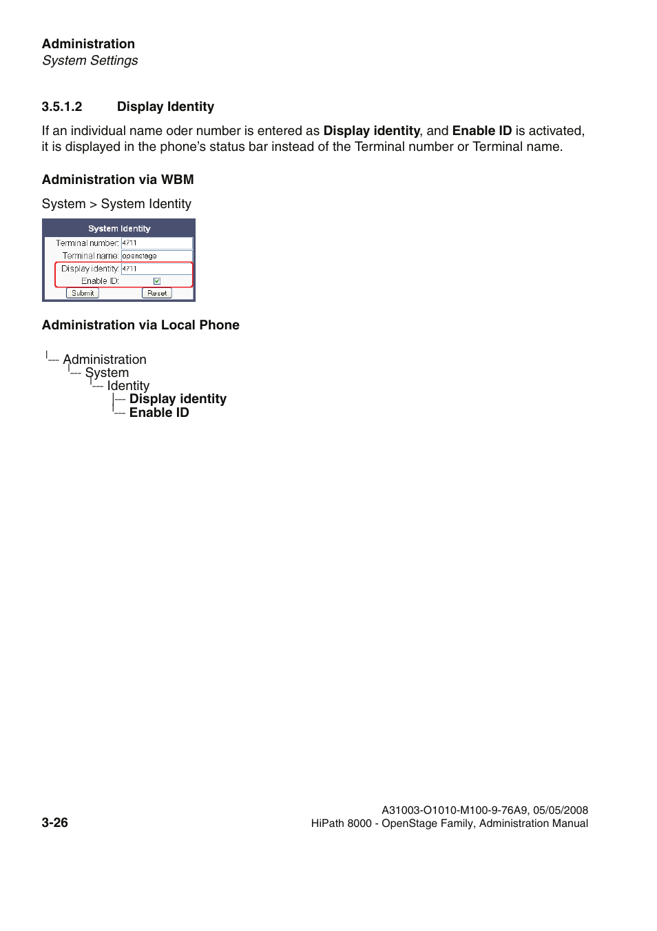 2 display identity, 2 display identity -26 | Siemens HIPATH 20 User Manual | Page 68 / 258