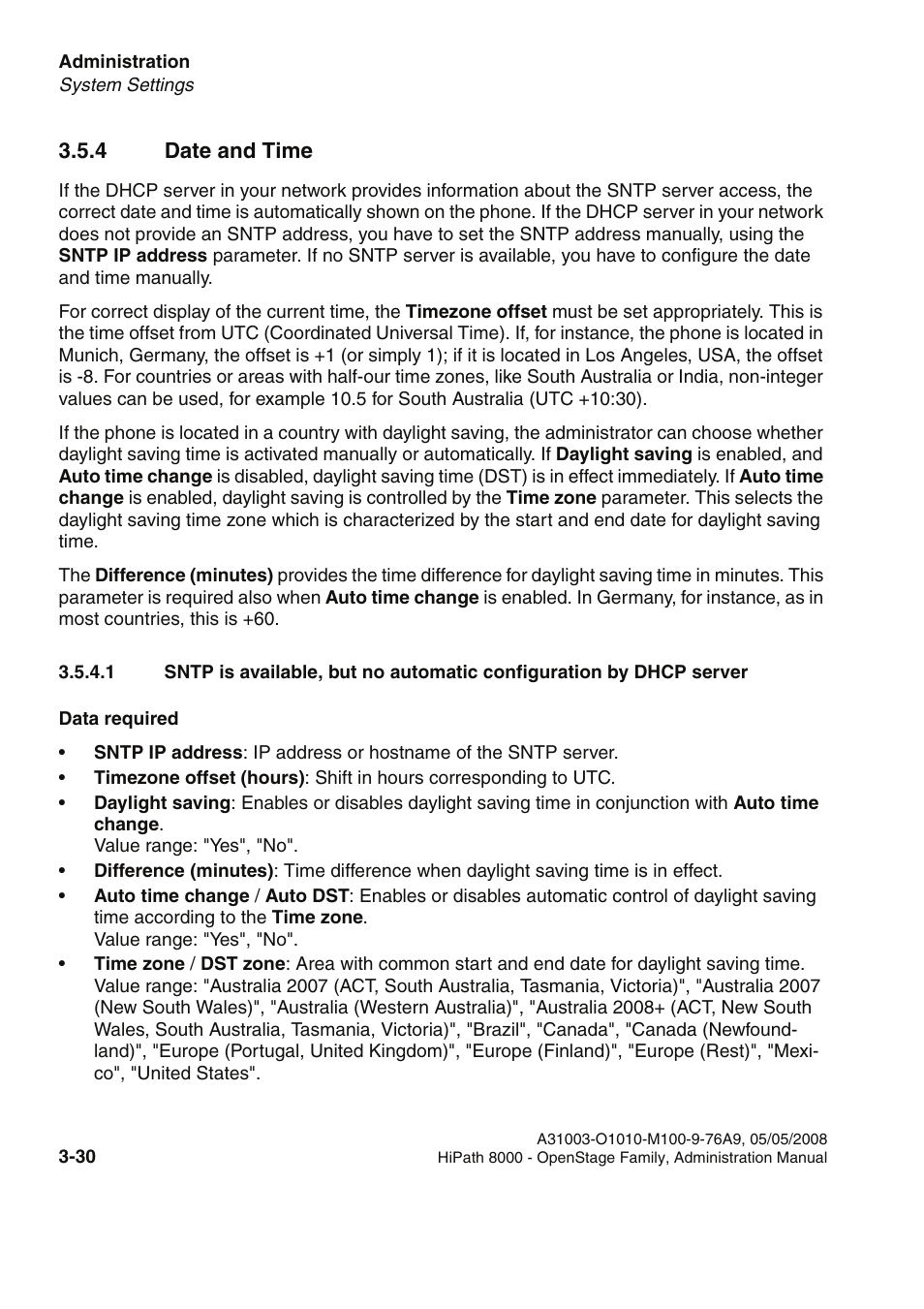 4 date and time, 4 date and time -30, Date and time see section 3.5.4, “date and time | Siemens HIPATH 20 User Manual | Page 72 / 258