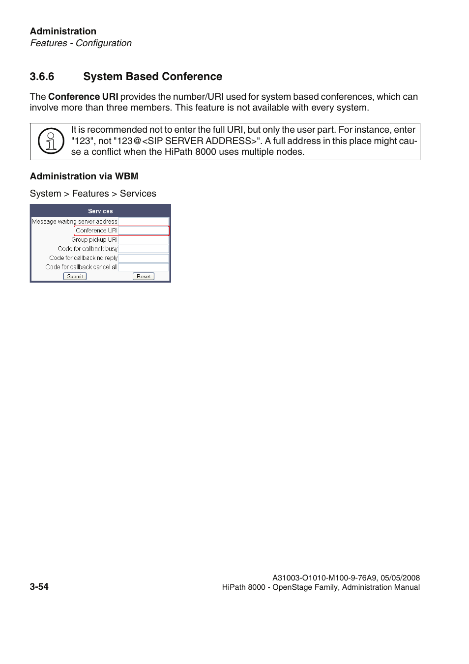 6 system based conference, 6 system based conference -54 | Siemens HIPATH 20 User Manual | Page 96 / 258