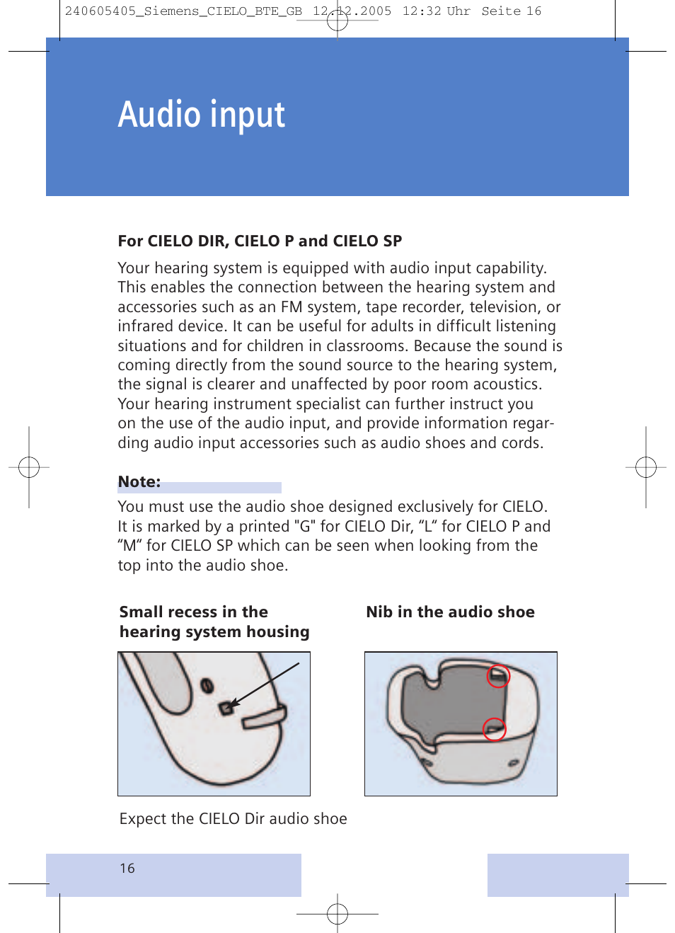 Audio input | Siemens CIELO User Manual | Page 16 / 24