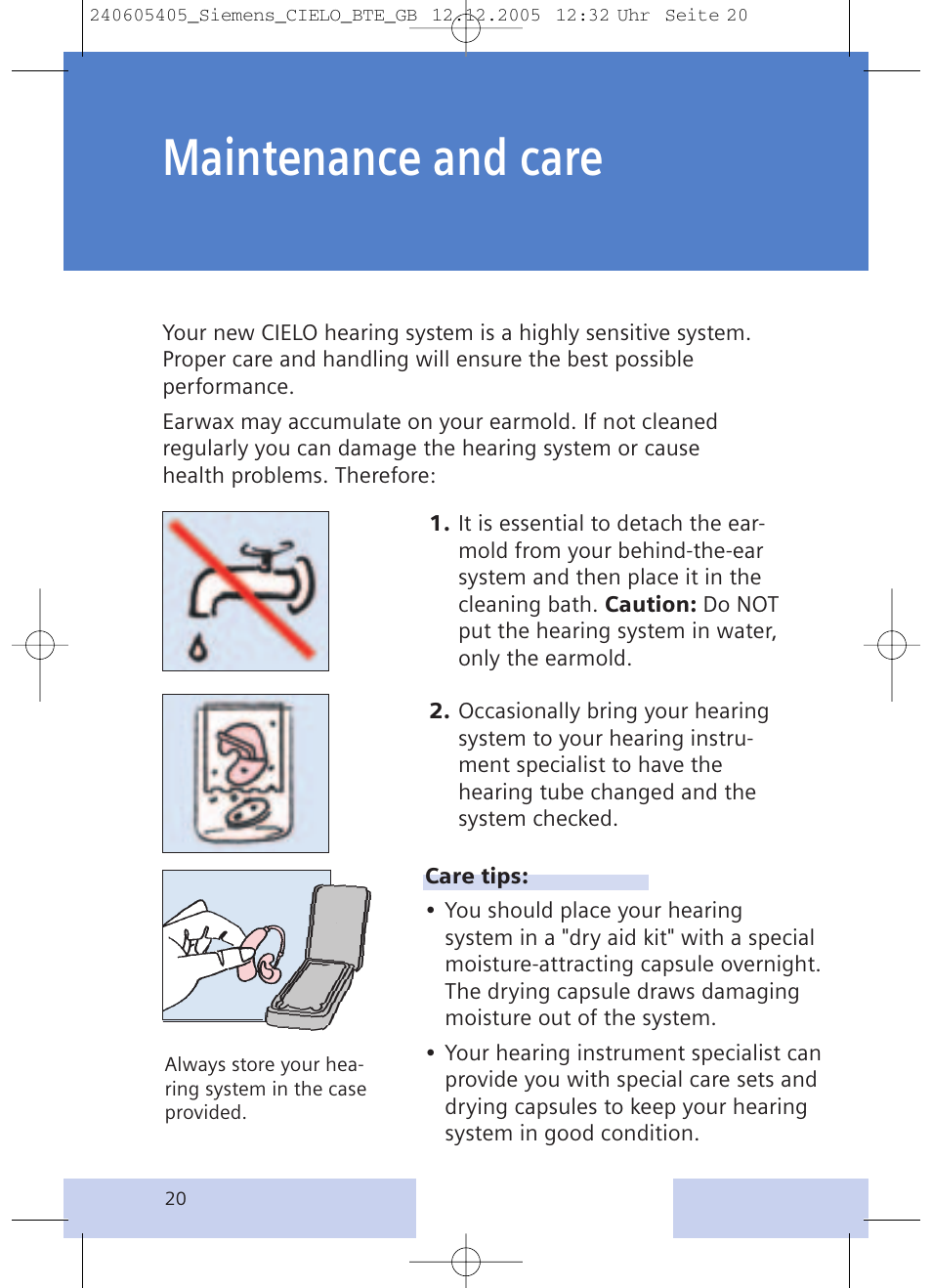 Maintenance and care | Siemens CIELO User Manual | Page 20 / 24