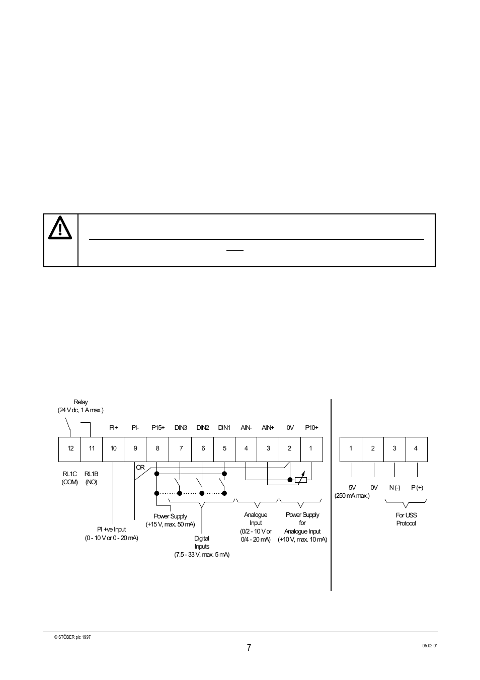 Mains cable connections, Control cable connections, Caution | Installation english, 1 mains cable connections, 2 control cable connections | Siemens Stober CombiDrive CM400/3 User Manual | Page 9 / 40