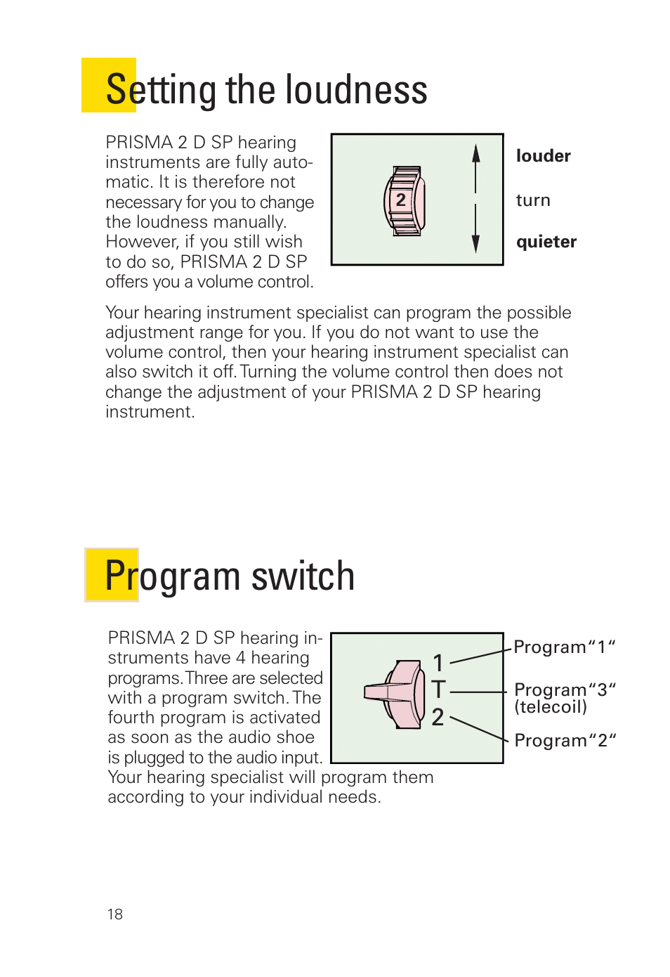 Setting the loudness, Program switch, 12 t | Siemens 2 D SP User Manual | Page 18 / 36