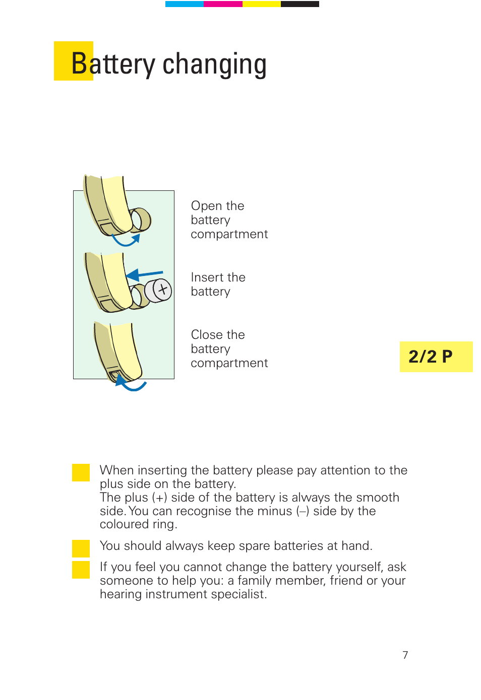 Battery changing, 2 / 2 p | Siemens 2 D SP User Manual | Page 7 / 36