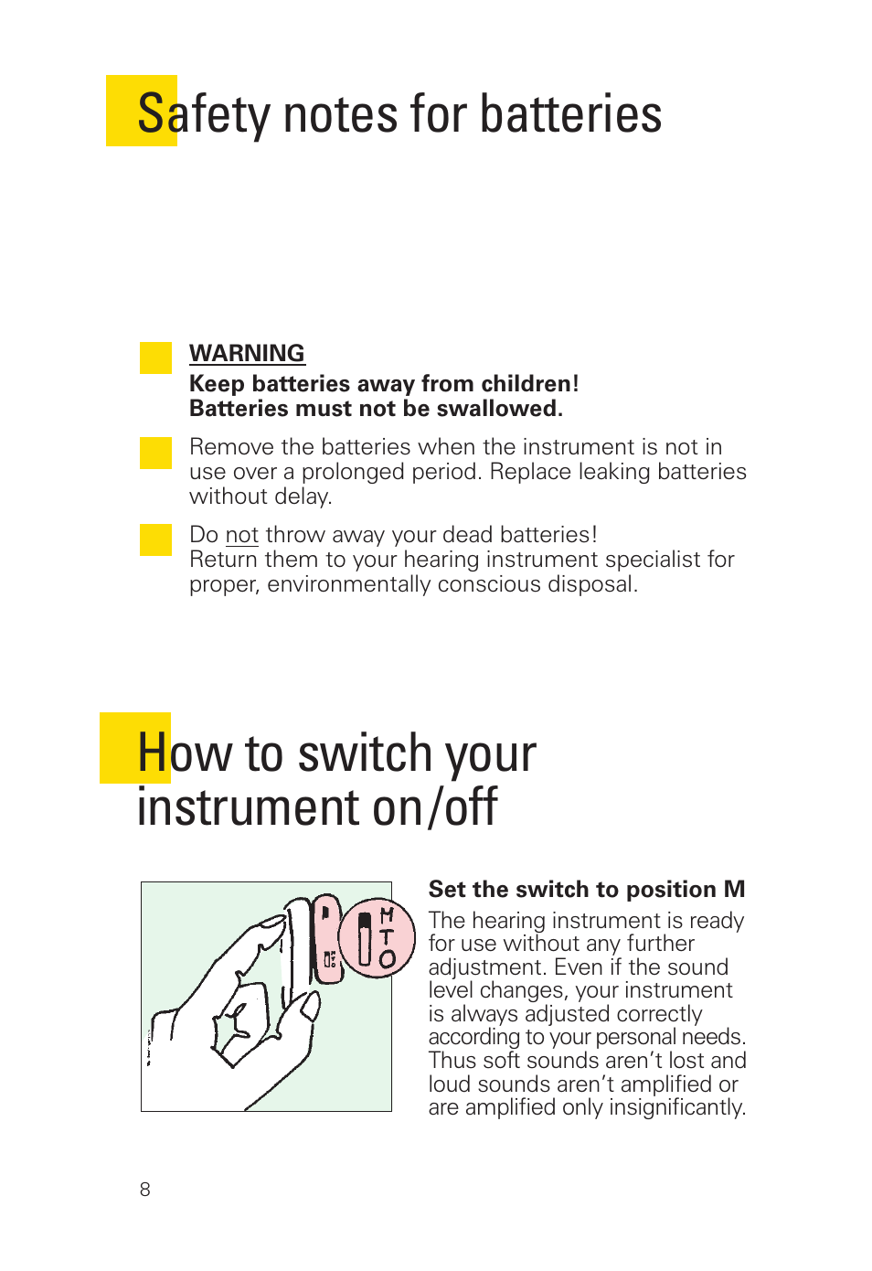 How to switch your instrument on /off | Siemens 2 D SP User Manual | Page 8 / 36