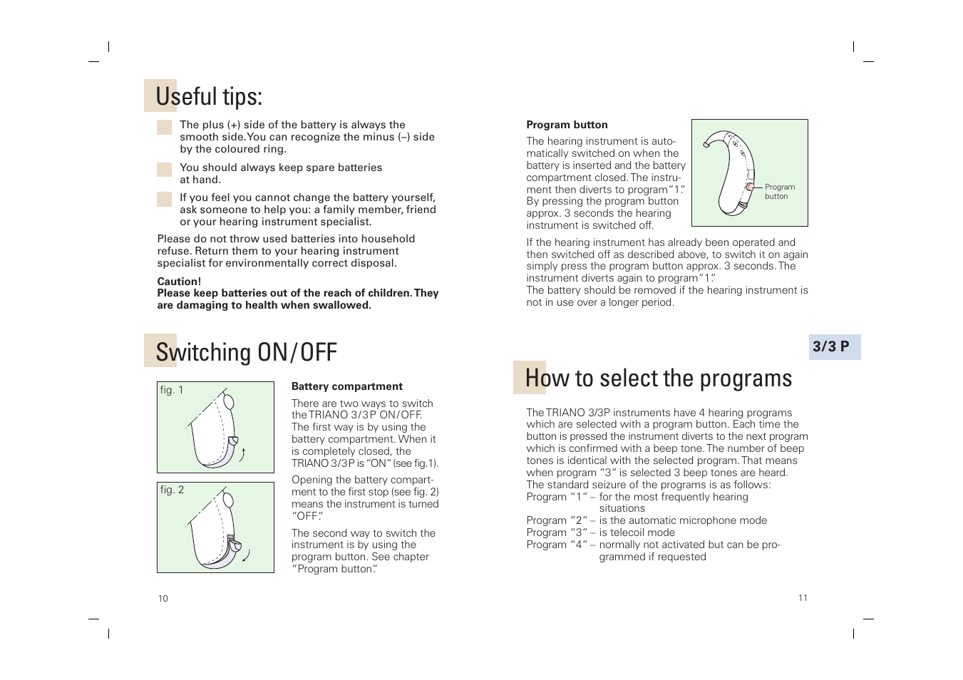 Switching on / off, Useful tips, How to select the programs | Siemens SP User Manual | Page 10 / 44