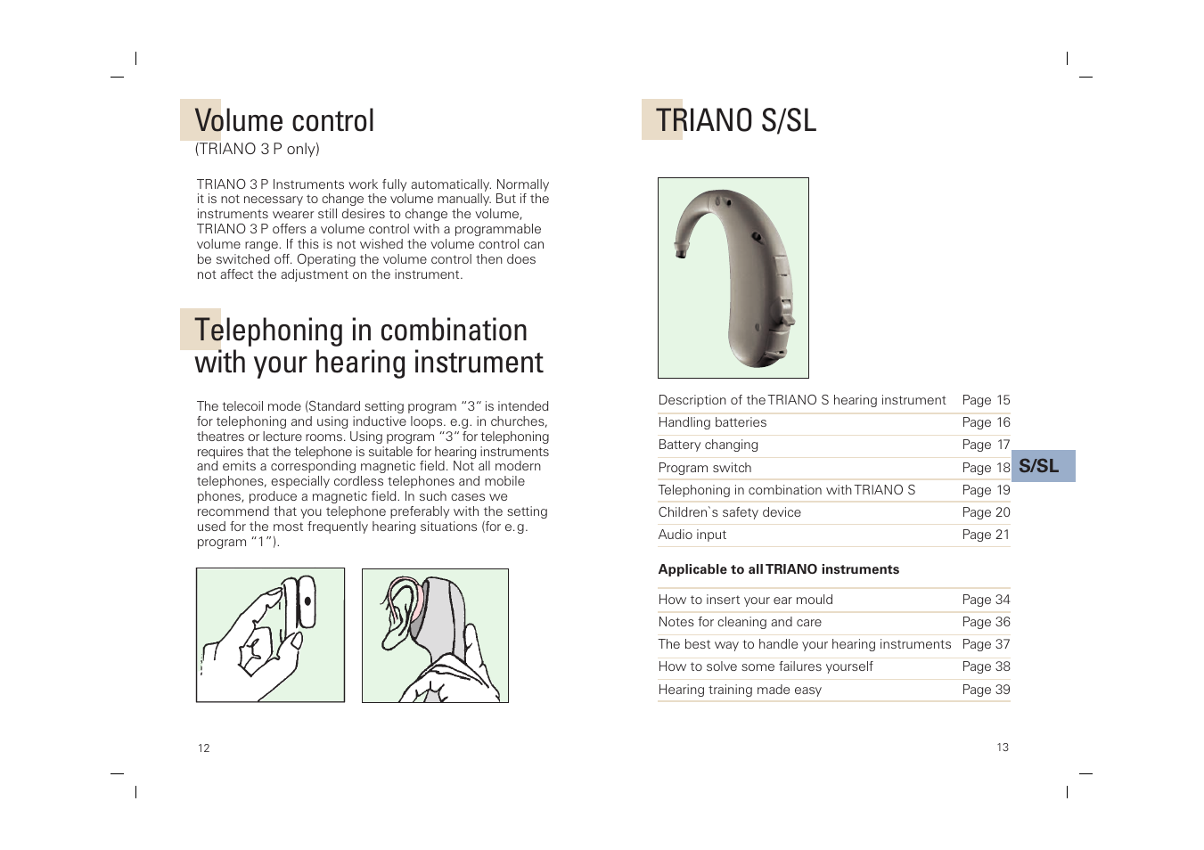 Triano s/sl, Volume control | Siemens SP User Manual | Page 13 / 44