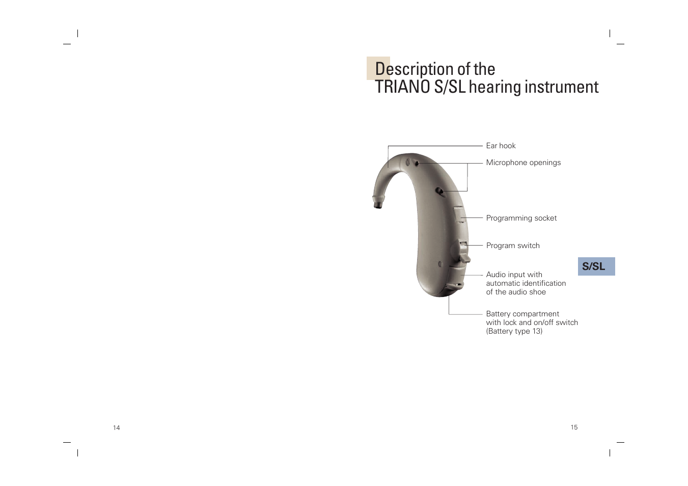 Description of the triano s/sl hearing instrument | Siemens SP User Manual | Page 14 / 44