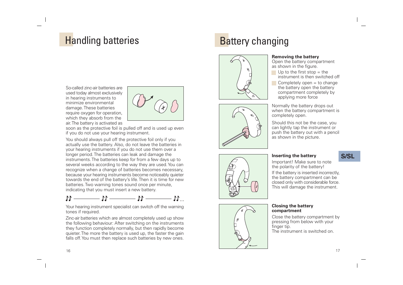 Handling batteries battery changing | Siemens SP User Manual | Page 17 / 44