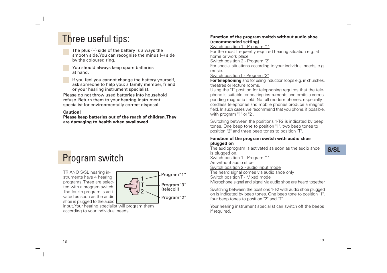 Program switch, Three useful tips | Siemens SP User Manual | Page 19 / 44