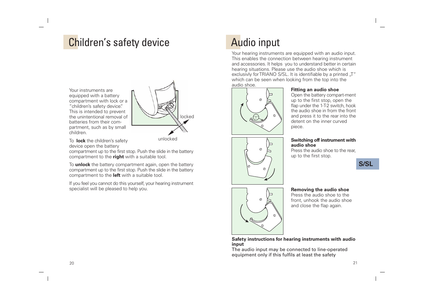 Children’s safety device, Audio input | Siemens SP User Manual | Page 20 / 44