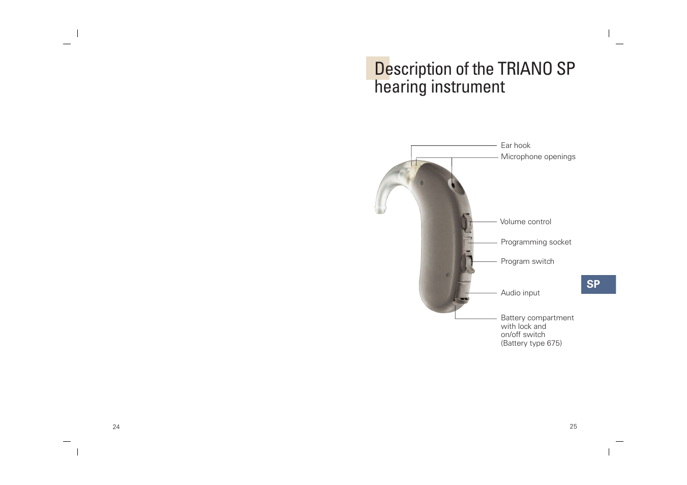 Description of the triano sp hearing instrument | Siemens SP User Manual | Page 24 / 44