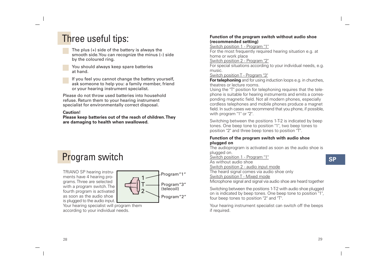 Program switch, Three useful tips | Siemens SP User Manual | Page 28 / 44