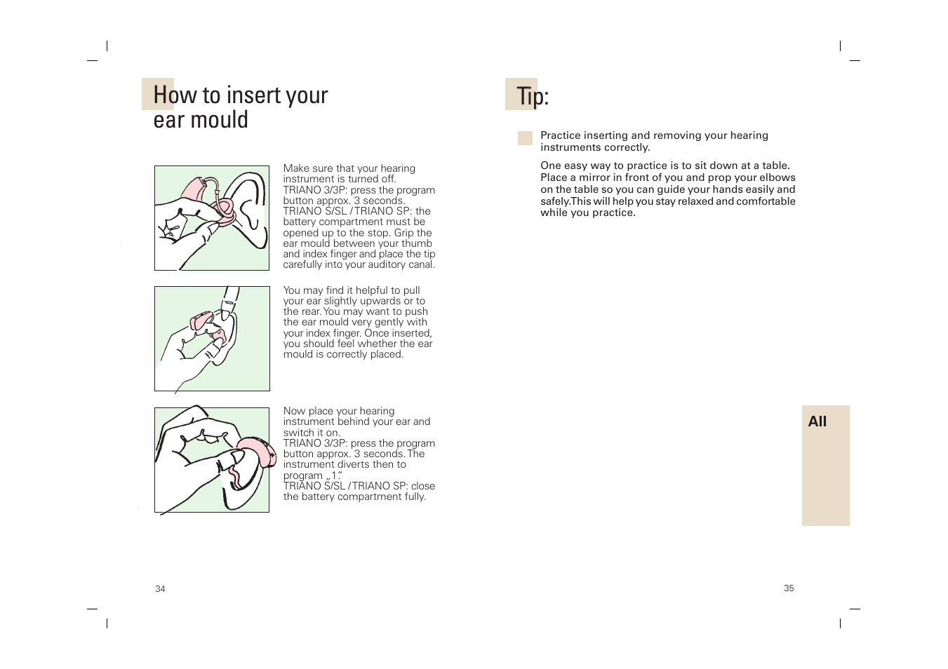 How to insert your ear mould | Siemens SP User Manual | Page 34 / 44