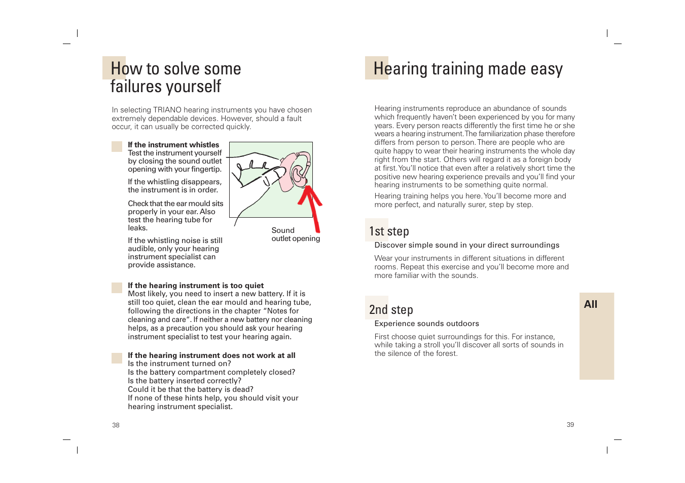 How to solve some failures yourself, Hearing training made easy, 2nd step | 1st step | Siemens SP User Manual | Page 38 / 44