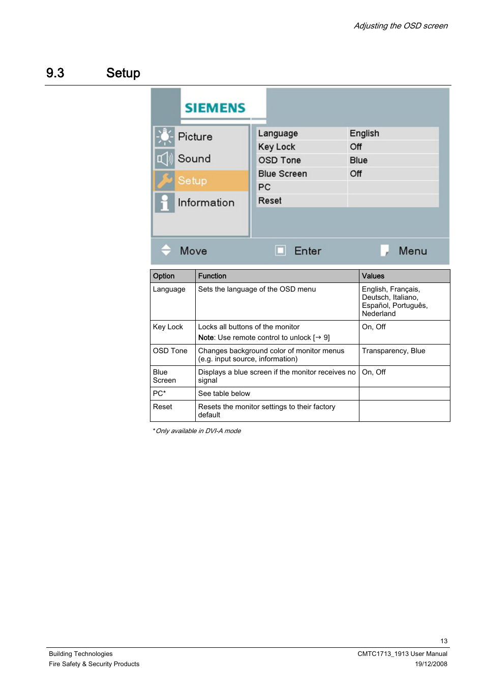 3 setup, Setup | Siemens CMTC1913 User Manual | Page 13 / 18