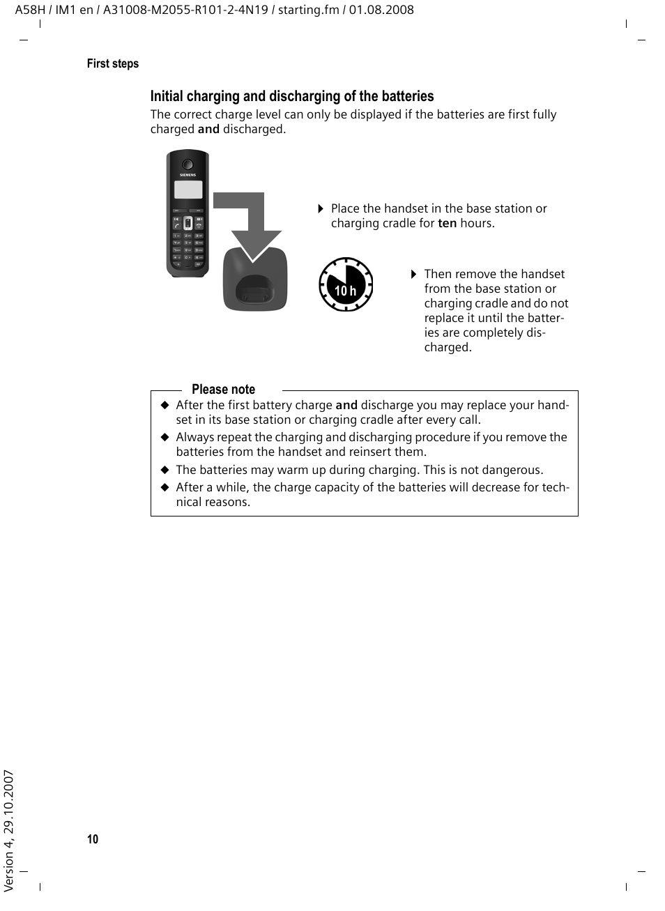 Initial charging and discharging of the batteries | Siemens GIGASET A58H User Manual | Page 11 / 36