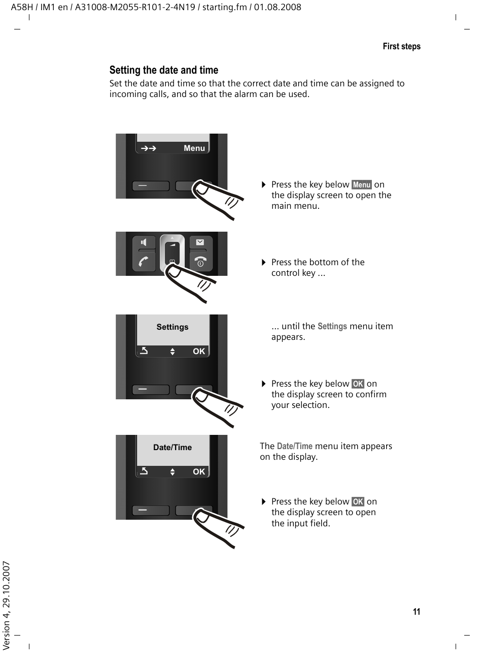 Setting the date and time | Siemens GIGASET A58H User Manual | Page 12 / 36