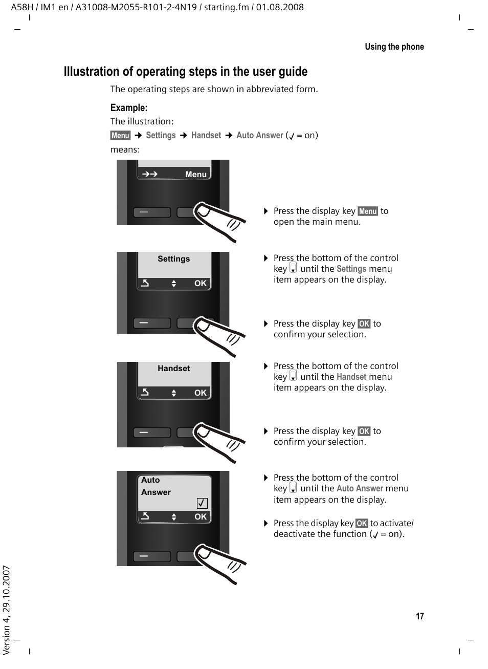 Illustration of operating steps in the user guide, Uire further inf | Siemens GIGASET A58H User Manual | Page 18 / 36