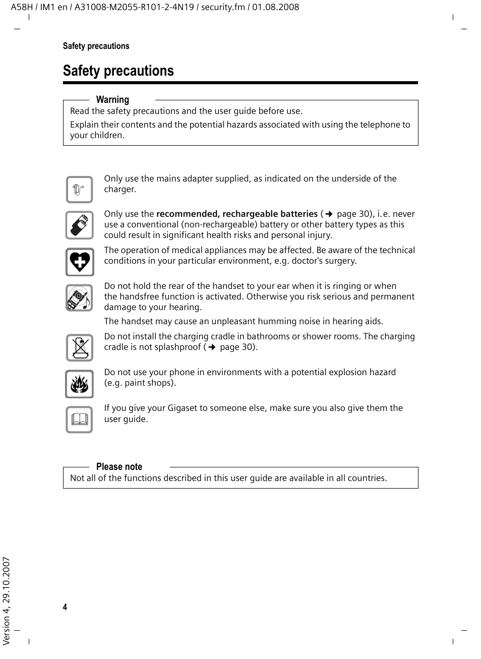 Safety precautions | Siemens GIGASET A58H User Manual | Page 5 / 36