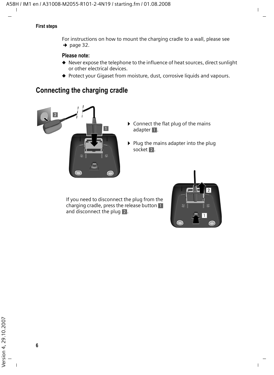 Connecting the charging cradle | Siemens GIGASET A58H User Manual | Page 7 / 36