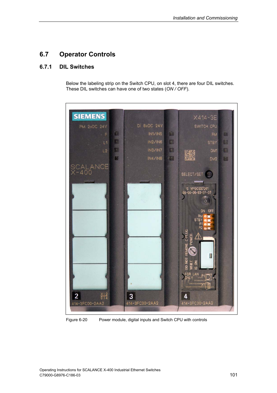 7 operator controls, 1 dil switches | Siemens X-400 User Manual | Page 101 / 148