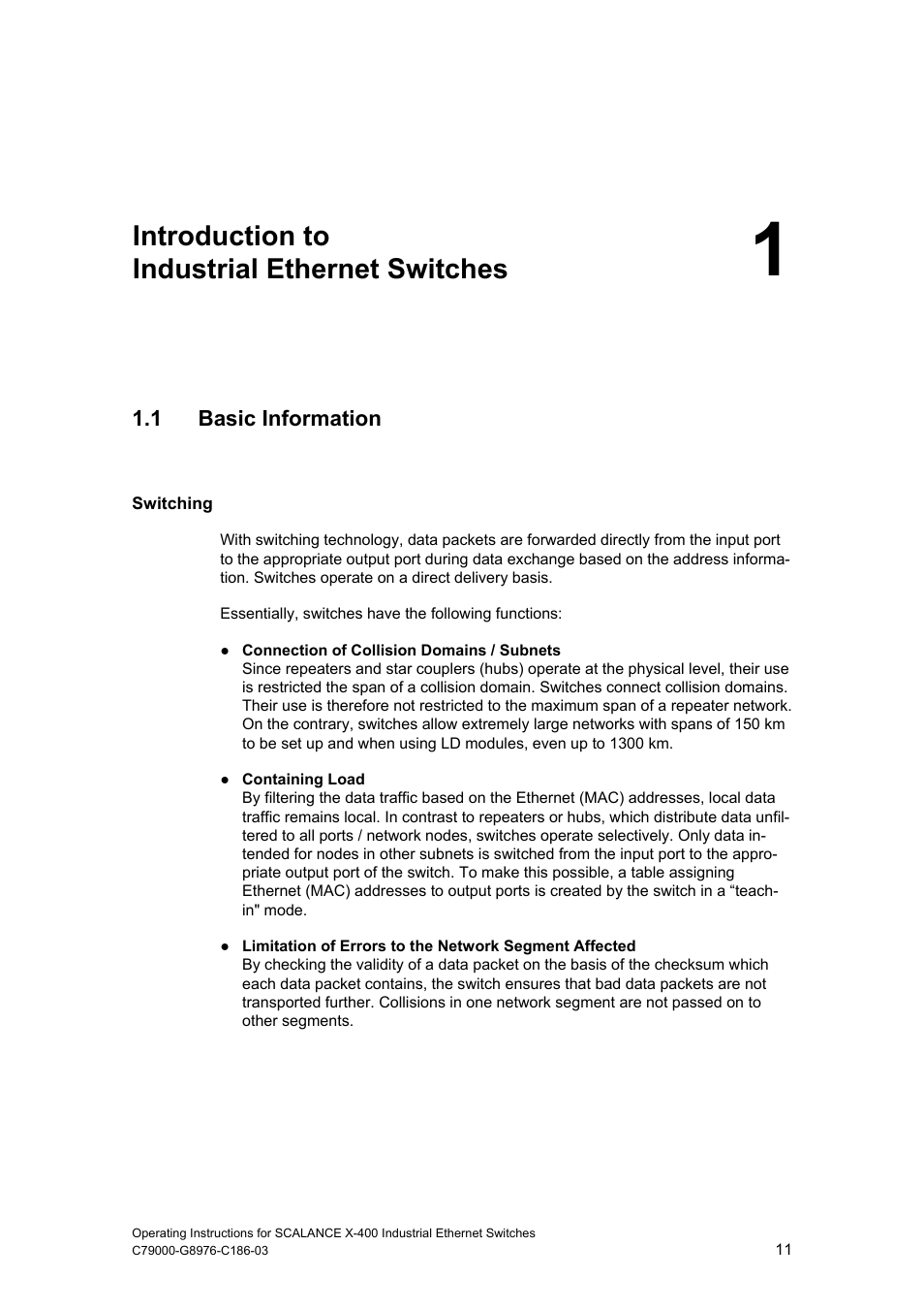 Introduction to industrial ethernet switches, 1 basic information | Siemens X-400 User Manual | Page 11 / 148