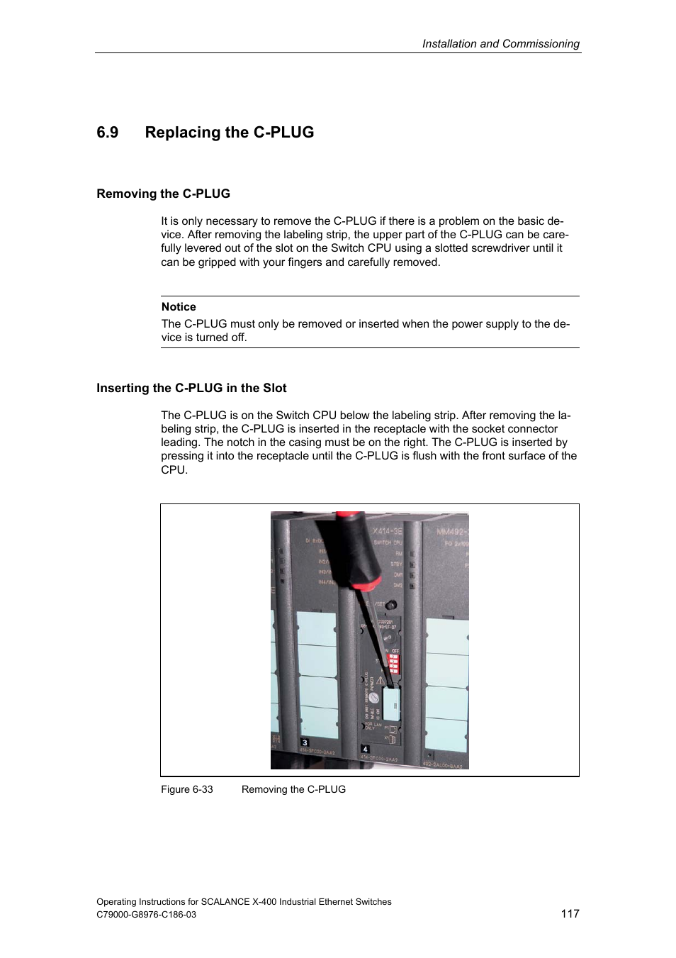 9 replacing the c-plug | Siemens X-400 User Manual | Page 117 / 148