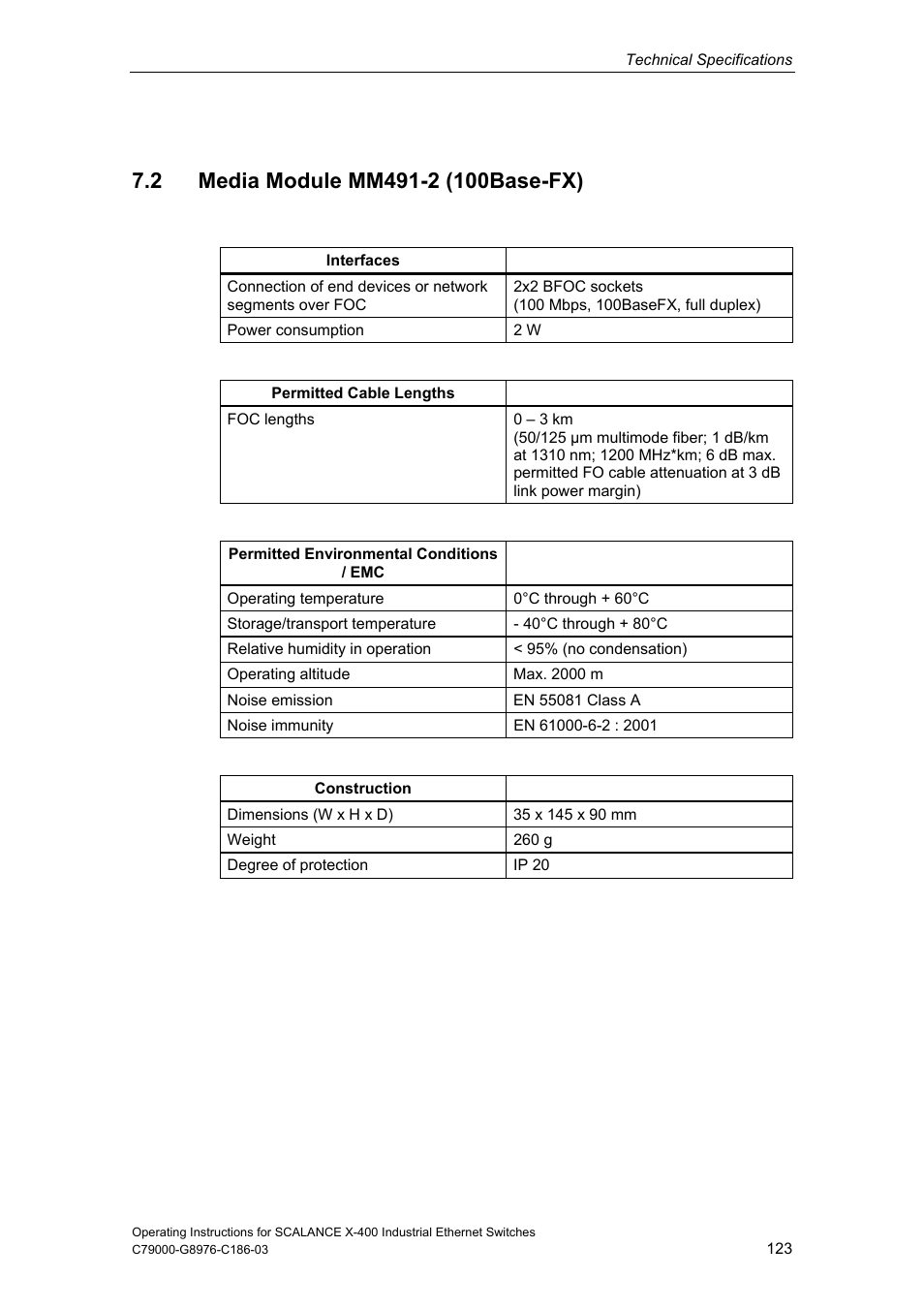 2 media module mm491-2 (100base-fx) | Siemens X-400 User Manual | Page 123 / 148