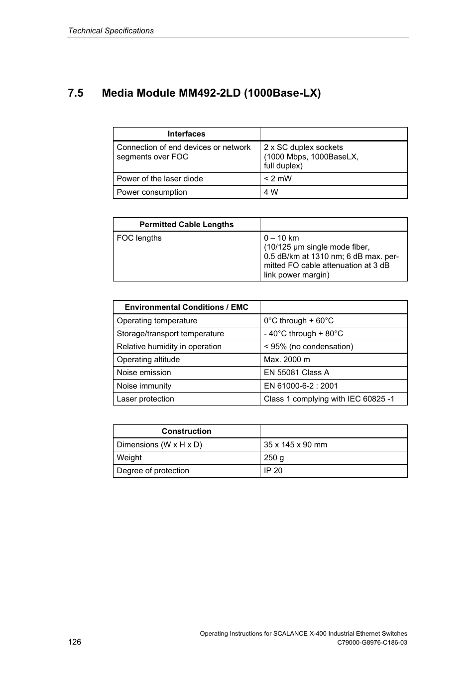 5 media module mm492-2ld (1000base-lx) | Siemens X-400 User Manual | Page 126 / 148