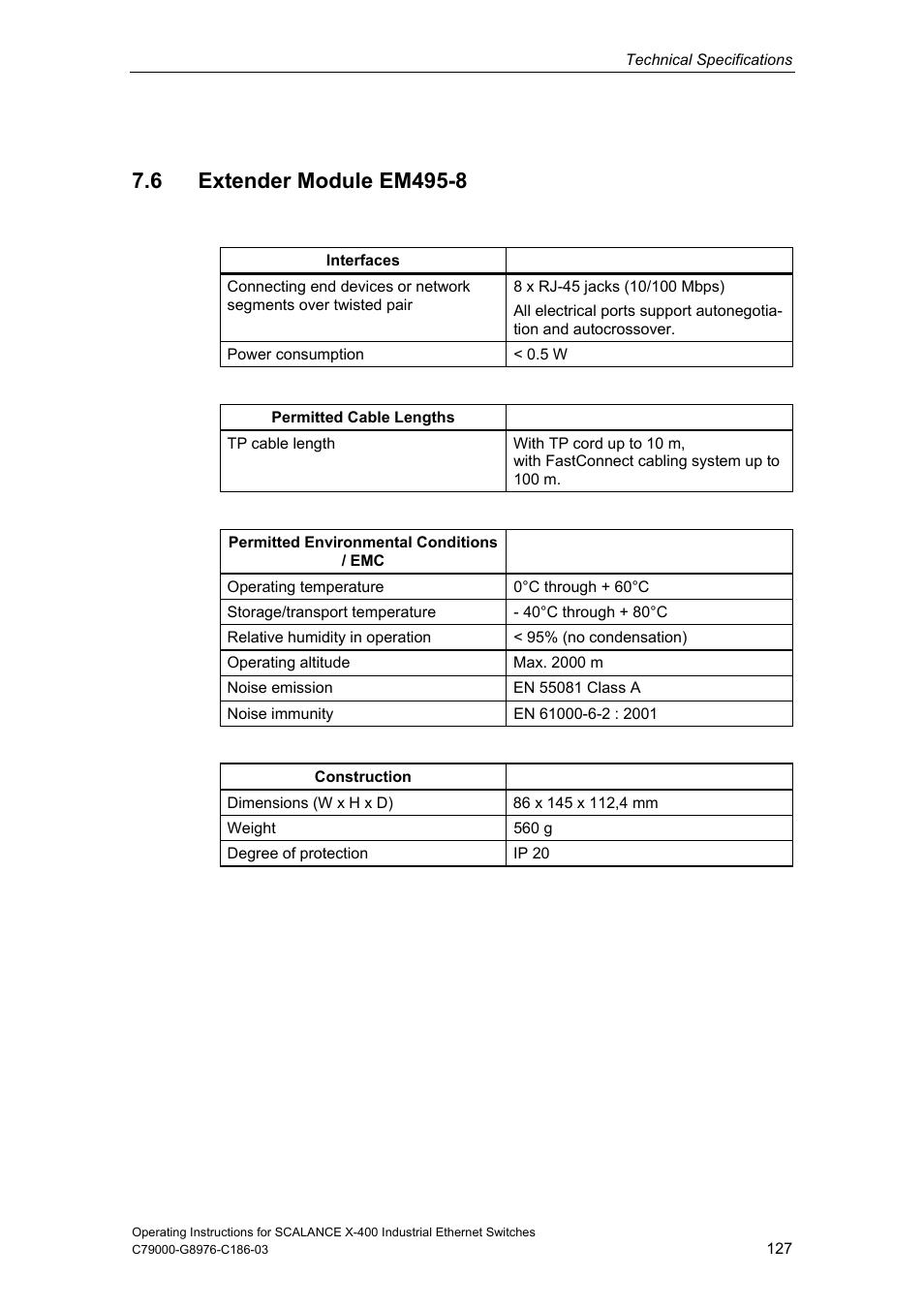 6 extender module em495-8 | Siemens X-400 User Manual | Page 127 / 148