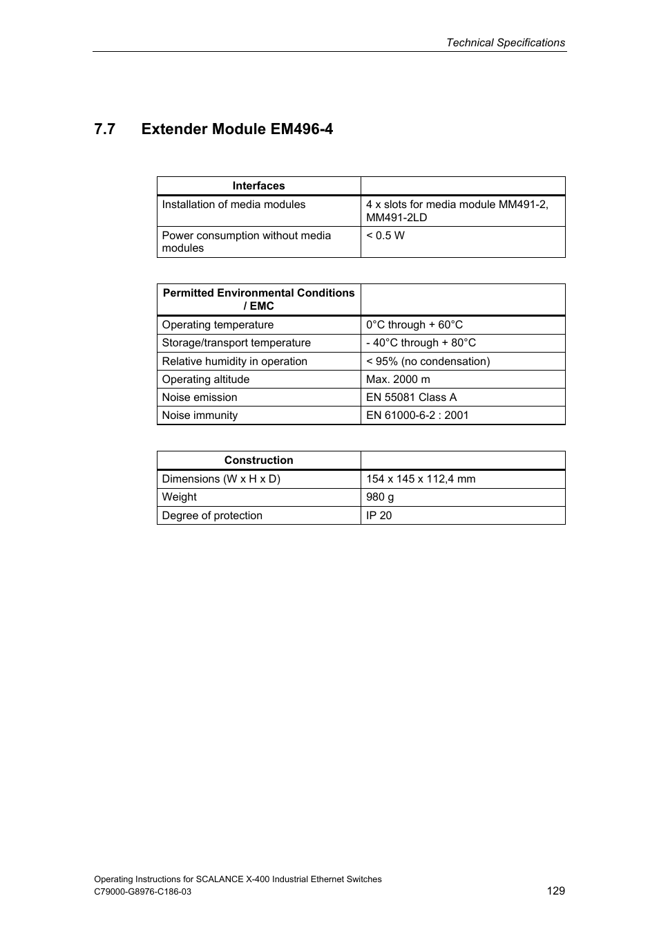 7 extender module em496-4 | Siemens X-400 User Manual | Page 129 / 148