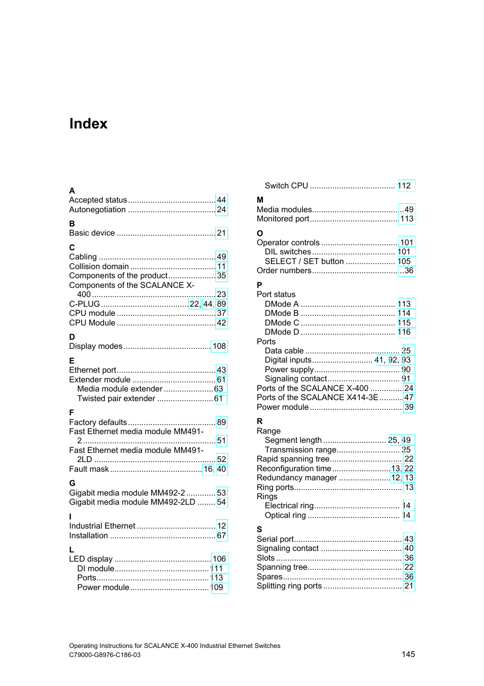 Index, Glossary, index | Siemens X-400 User Manual | Page 145 / 148