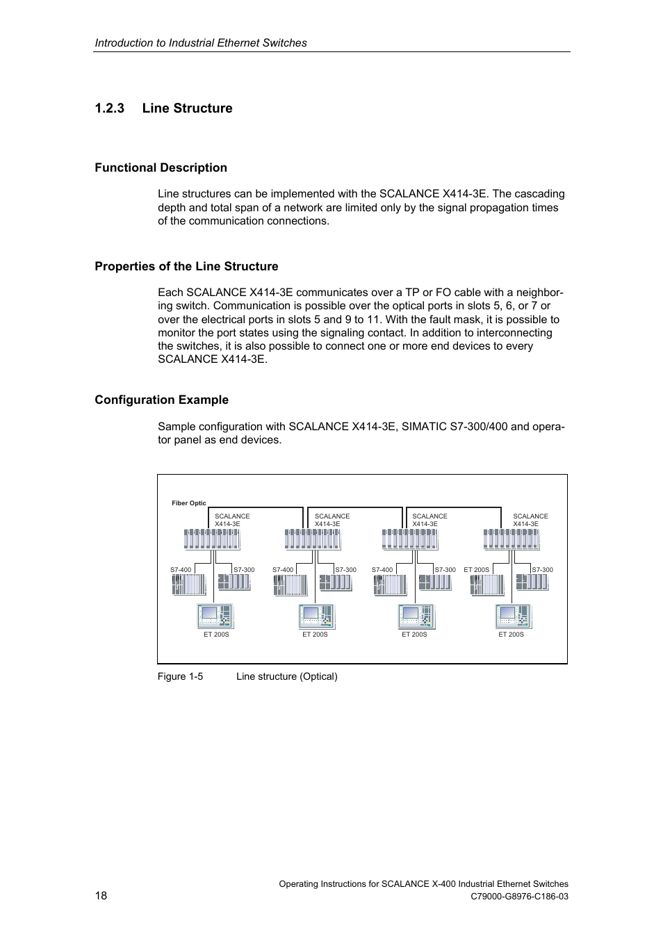 3 line structure, Functional description, Properties of the line structure | Configuration example, Introduction to industrial ethernet switches | Siemens X-400 User Manual | Page 18 / 148