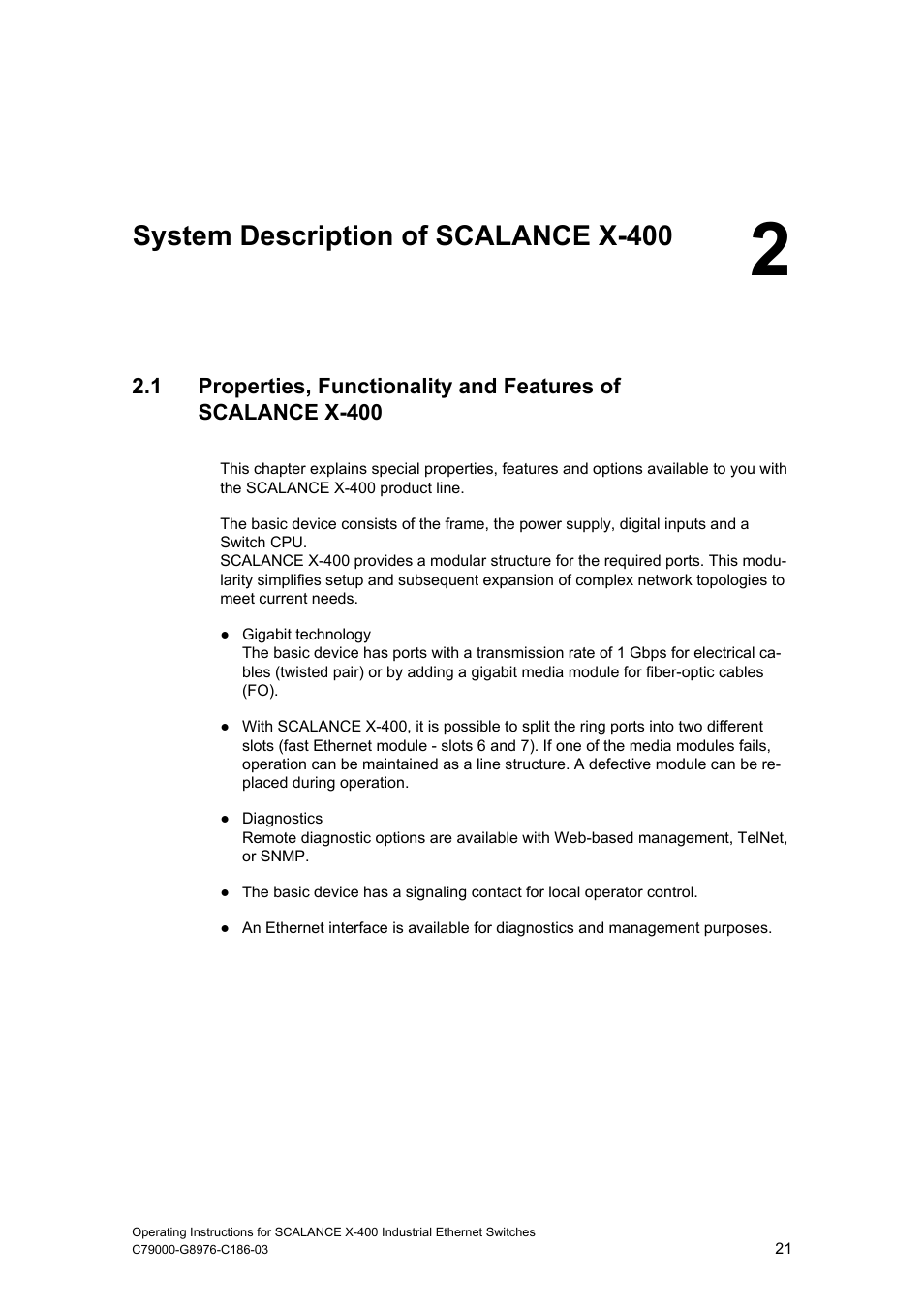 System description of scalance x-400 | Siemens X-400 User Manual | Page 21 / 148