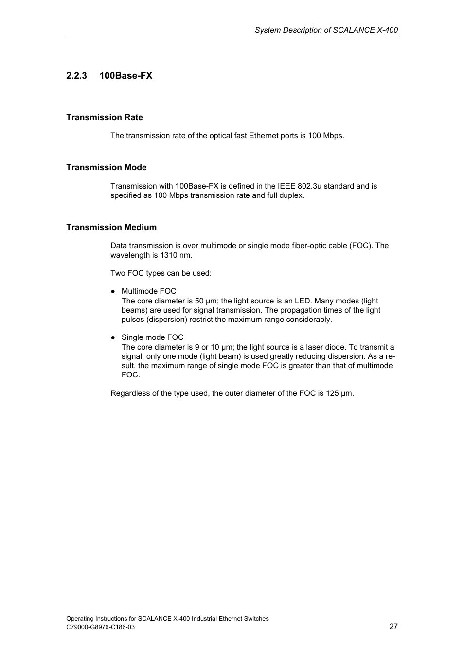 3 100base-fx | Siemens X-400 User Manual | Page 27 / 148