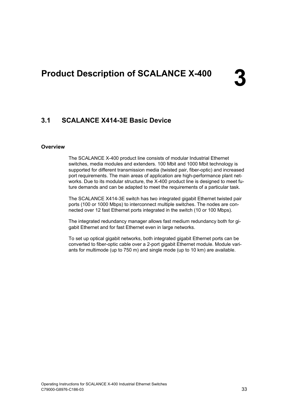 Product description of scalance x-400, 1 scalance x414-3e basic device | Siemens X-400 User Manual | Page 33 / 148