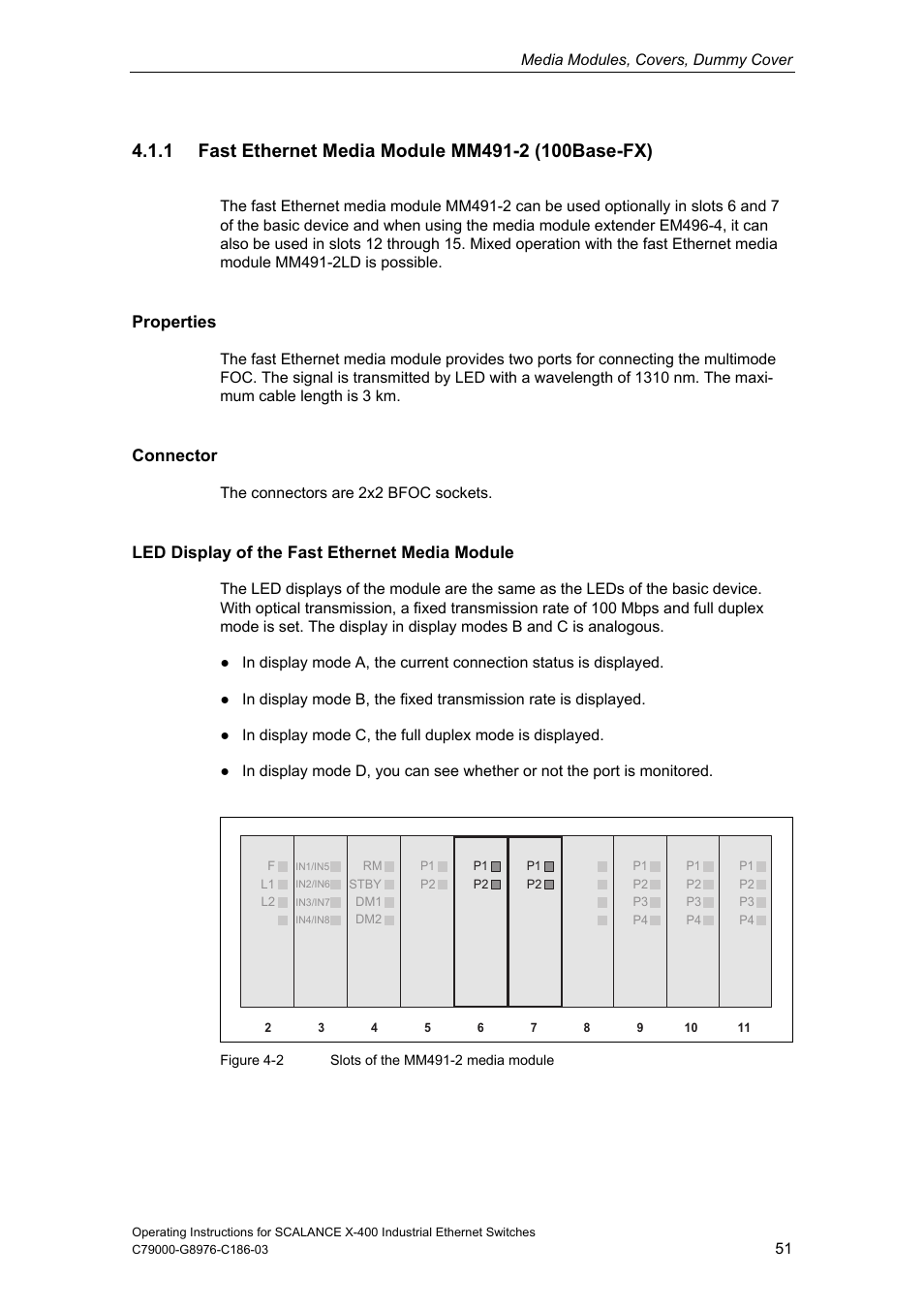 1 fast ethernet media module mm491-2 (100base-fx) | Siemens X-400 User Manual | Page 51 / 148