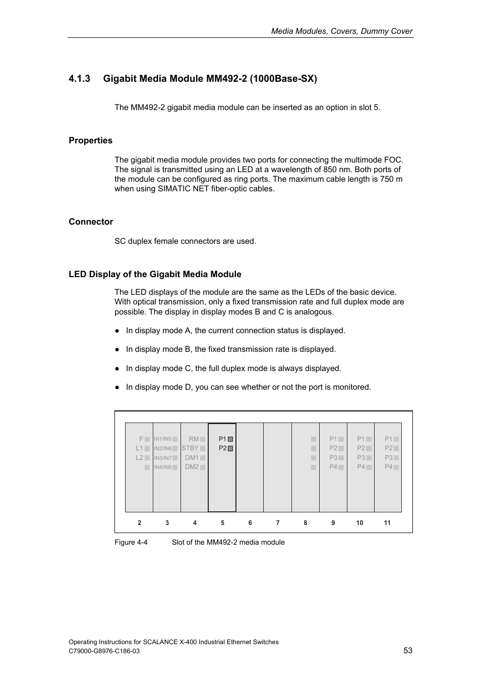 3 gigabit media module mm492-2 (1000base-sx) | Siemens X-400 User Manual | Page 53 / 148