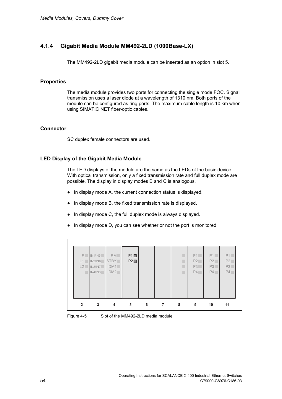 4 gigabit media module mm492-2ld (1000base-lx) | Siemens X-400 User Manual | Page 54 / 148