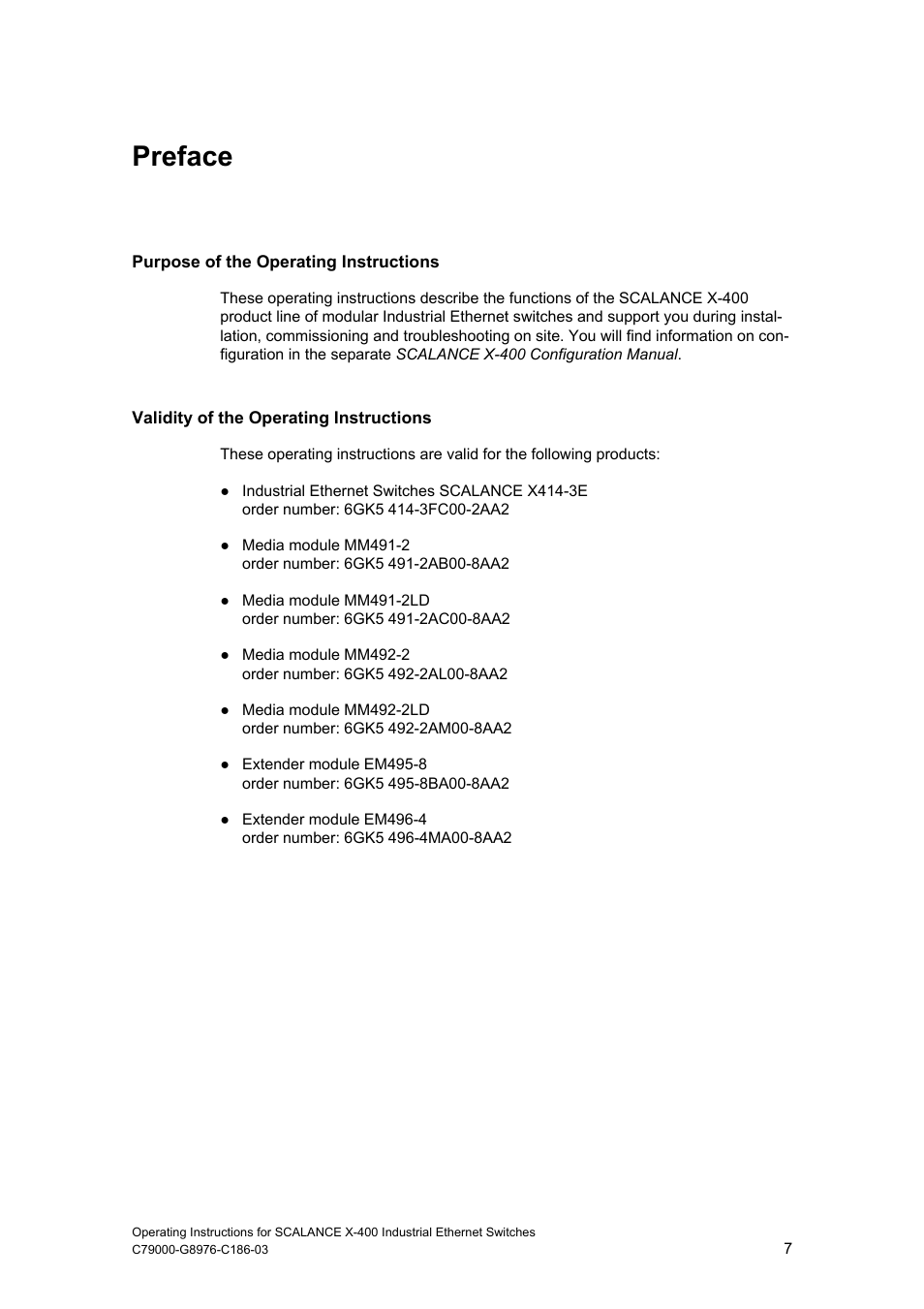 Preface, Preface, contents | Siemens X-400 User Manual | Page 7 / 148