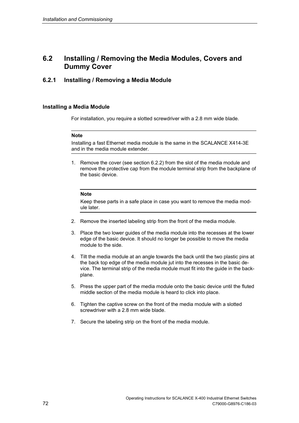 1 installing / removing a media module | Siemens X-400 User Manual | Page 72 / 148