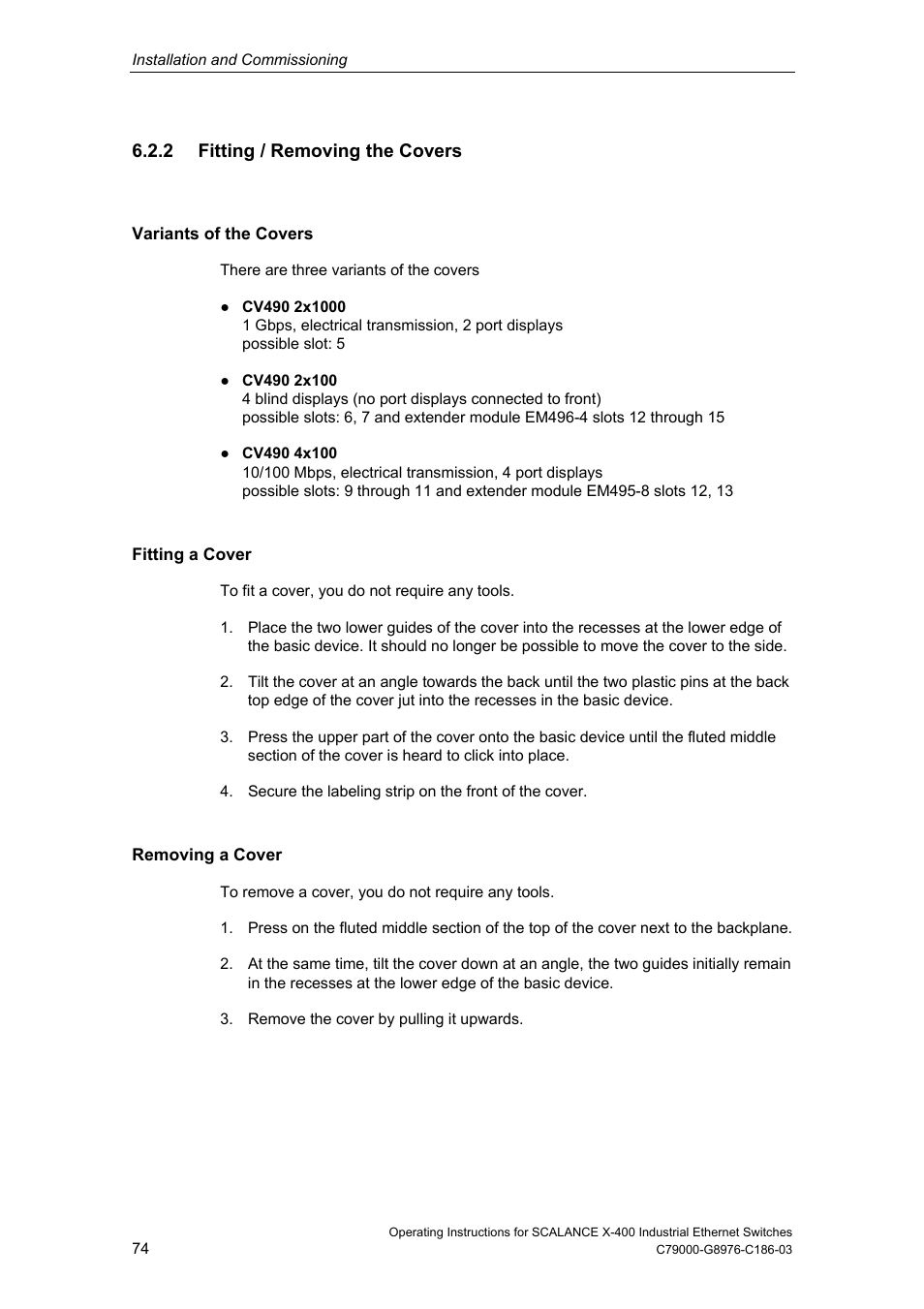 2 fitting / removing the covers | Siemens X-400 User Manual | Page 74 / 148