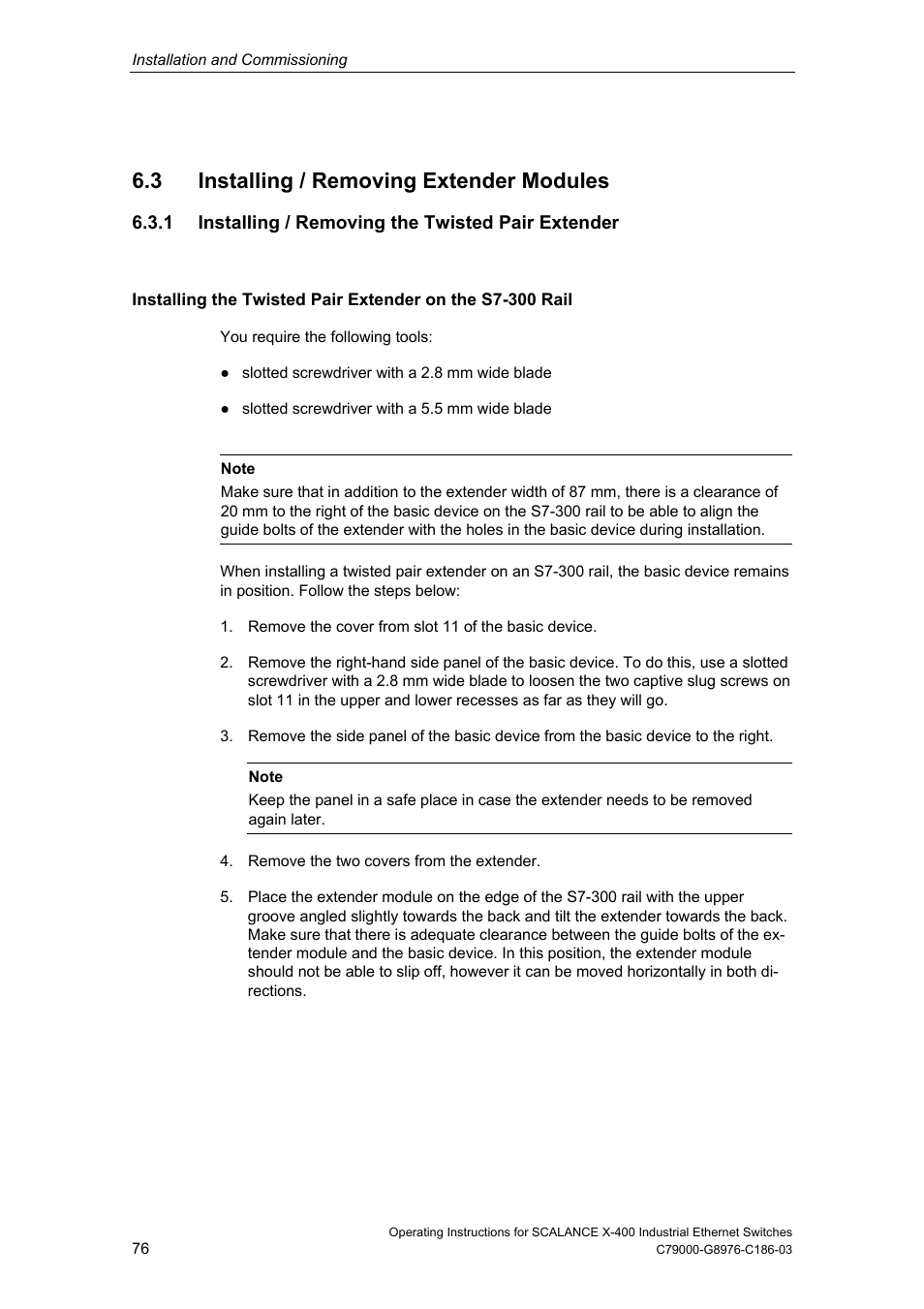 3 installing / removing extender modules, 1 installing / removing the twisted pair extender | Siemens X-400 User Manual | Page 76 / 148