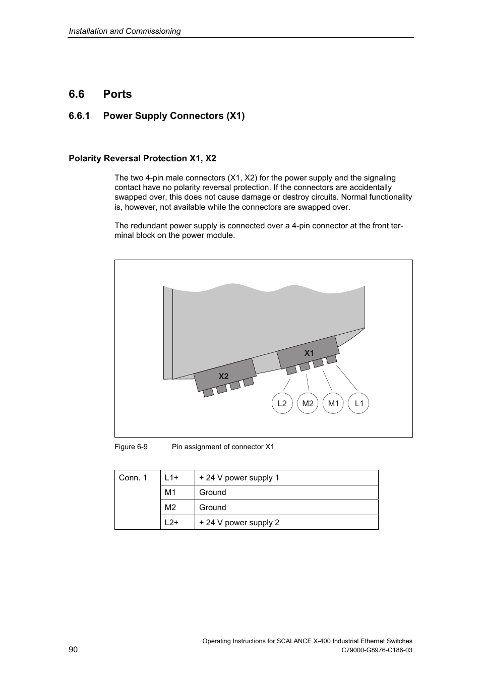 6 ports, 1 power supply connectors (x1) | Siemens X-400 User Manual | Page 90 / 148