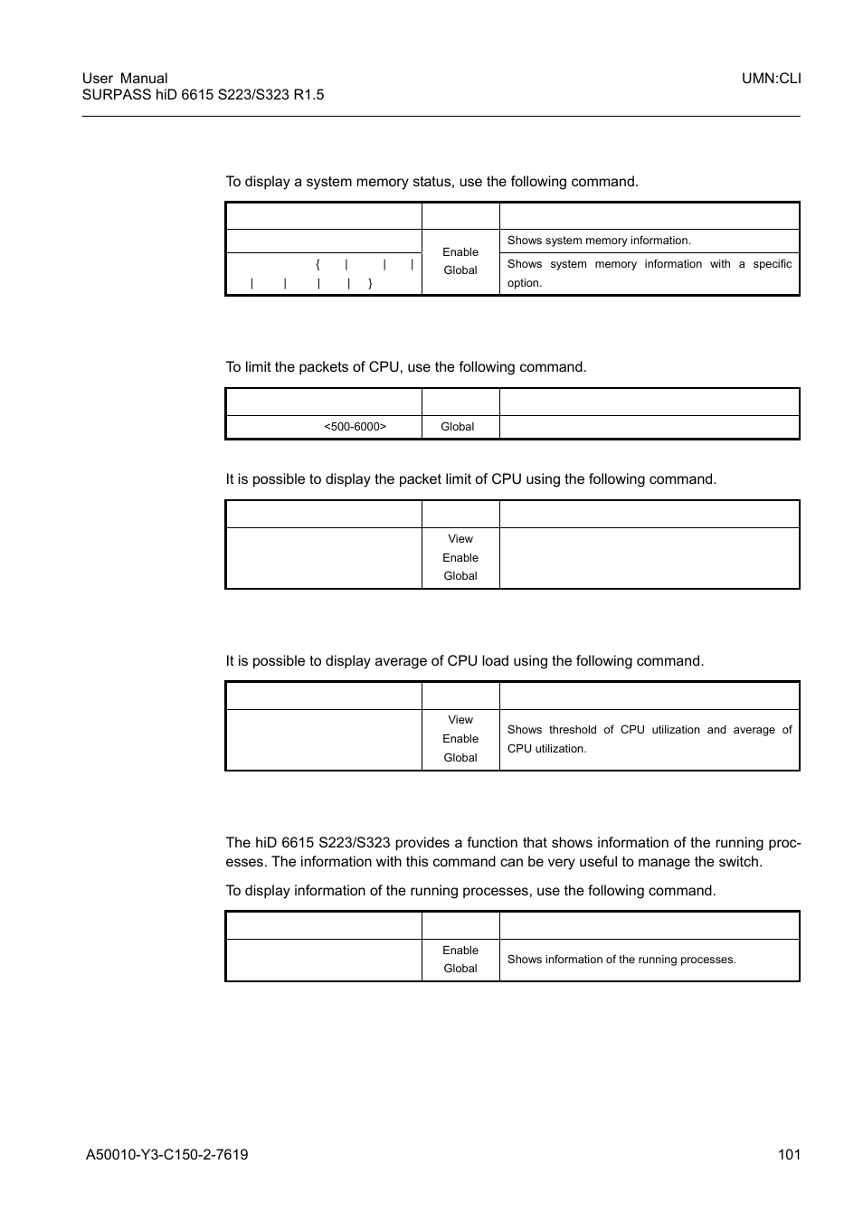 9 system memory information, 10 cpu packet limit, 11 average of cpu load | 12 running process, System memory information, Cpu packet limit, Average of cpu load, Running process | Siemens S223 User Manual | Page 101 / 381